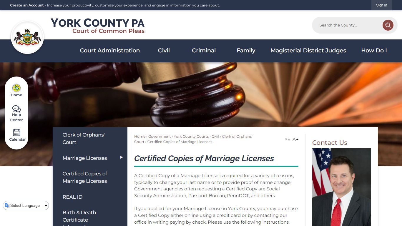 Certified Copies of Marriage Licenses | York County, PA