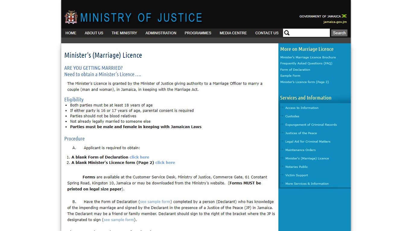 Minister's (Marriage) Licence - Government of Jamaica